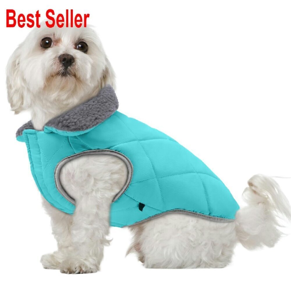 Reversible Waterproof Dog Puffer Vest Warm Fleece Coat Laser Fabric Splicing